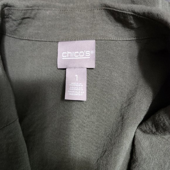 Chicos Jacket Womens 1 Medium Army Olive Green Stretch Lightweight Blazer - Picture 10 of 12